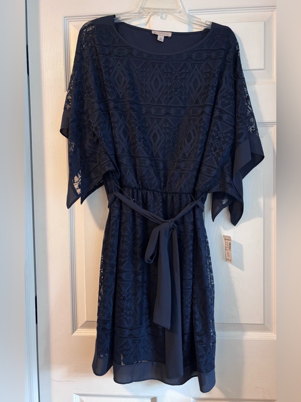 Dress Barn Navy Lace Midi Dress with Self Tie - size 14 (NWT)